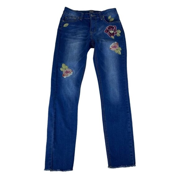True Craft Denim - True Craft Women's Juniors Blue Jeans Floral Embroidered Girlfriend Faded 9R